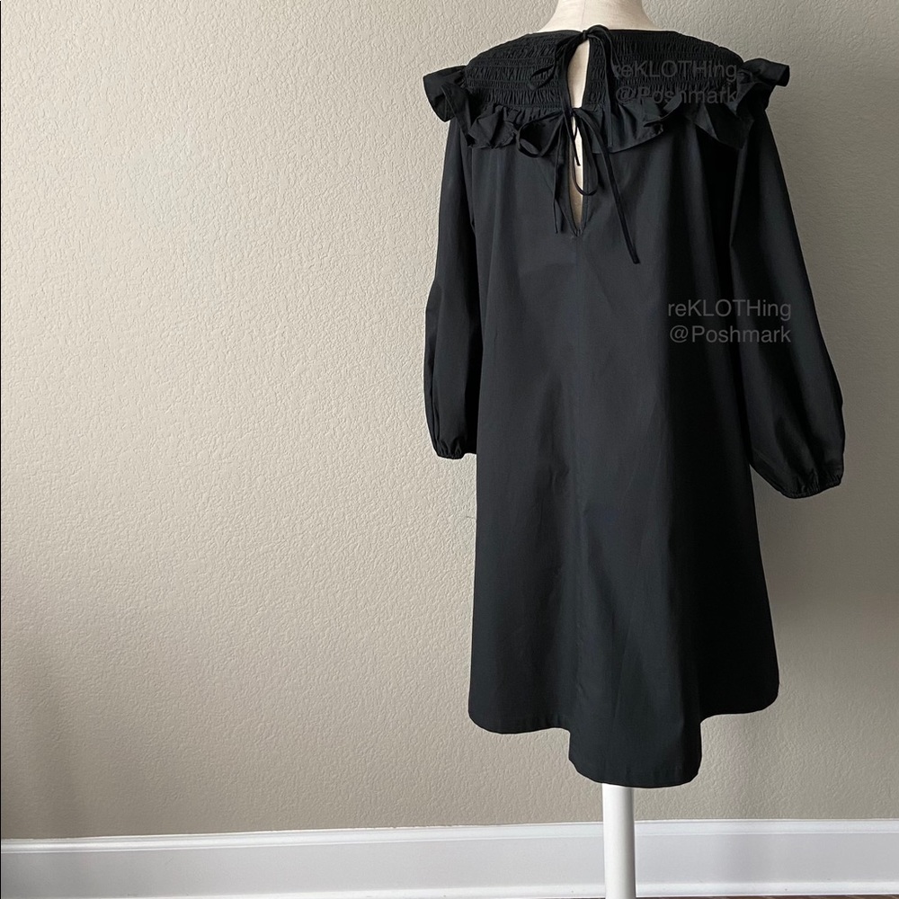 H&M Cotton Puff-sleeved Ruffle-trim Dress in Black - Picture 7 of 16